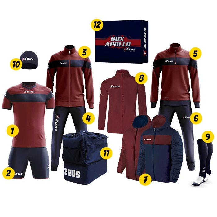 Zeus Apollo Set Da Calcio Box Teamwear Da 12 Pezzi Navy Rosso Scuro 2 Zeus Apollo Set Da Calcio Box Teamwear Da 12 Pezzi Navy Rosso Scuro - immagine 2