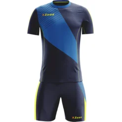 Zeus Kit Alex Uomo Set Da Calcio Con Shorts Royal Blue Giallo Fluo