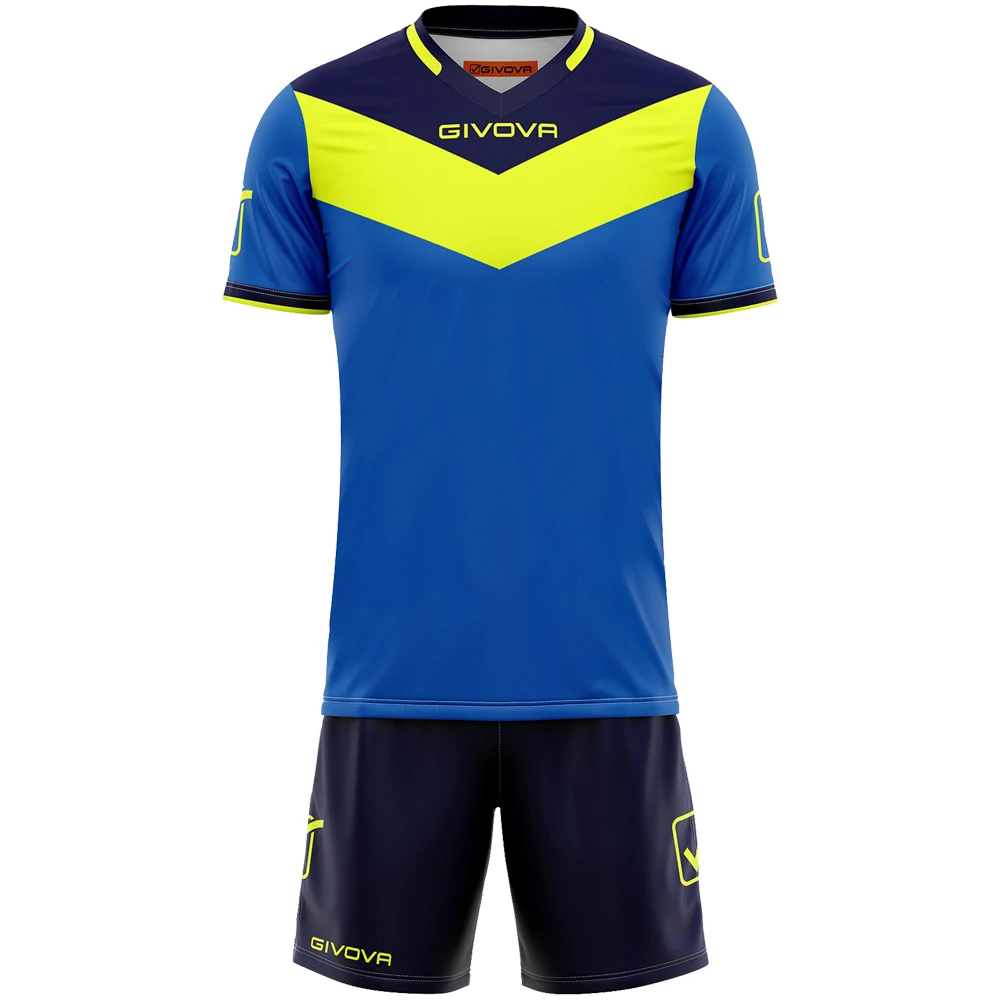 Givova Kit Campo Set Maglia + Shorts Blu Medio / Giallo Neon 2 Givova Kit Campo Set Maglia + Shorts Blu Medio / Giallo Neon - immagine 2