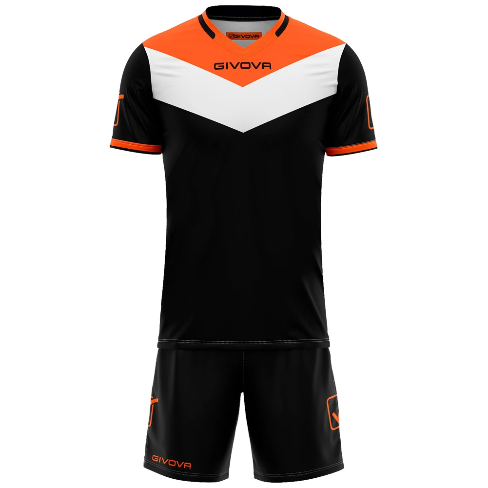Givova Kit Campo Set Maglia + Shorts Nero / Arancio Neon 2 Givova Kit Campo Set Maglia + Shorts Nero / Arancio Neon - immagine 2